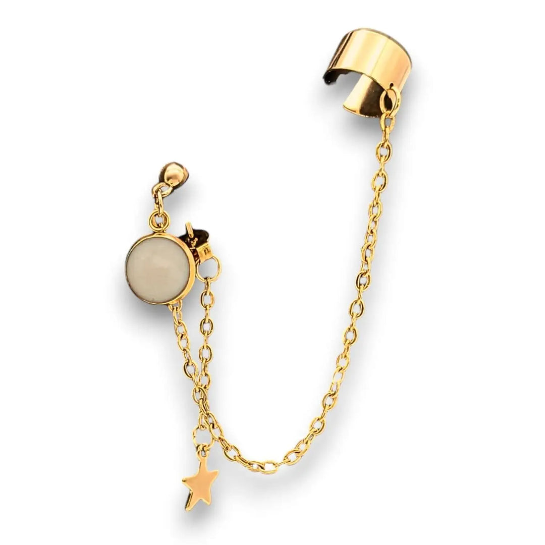 Goldfarbene Ohrklemme mit Kette und Sternanhänger aus dem Produkt Beige Disc