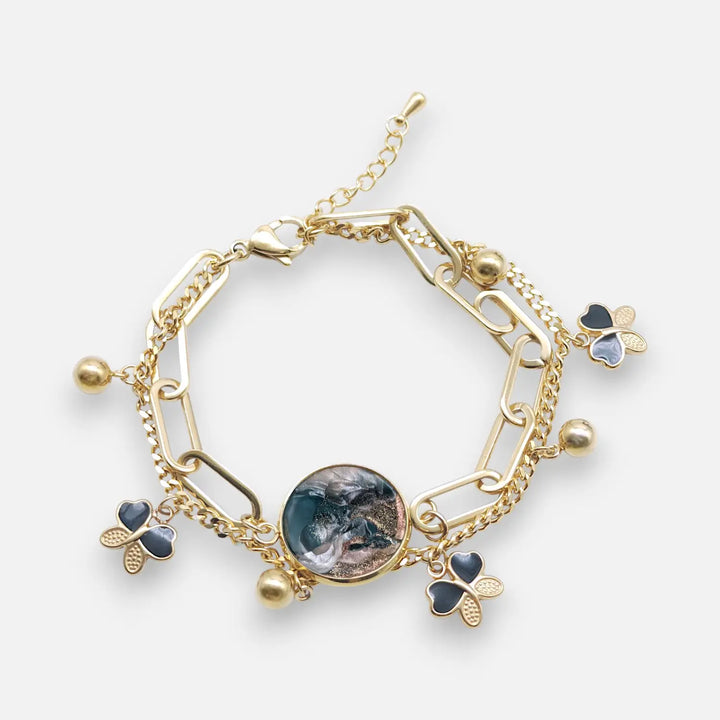 Butterfly Charm Layer - Smoky Teal Gold Dust - Double-Layer