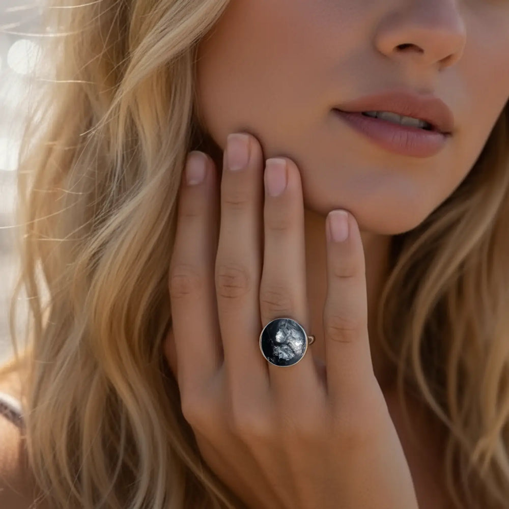 Onyx Steel Ring - Unigröße (verstellbar)