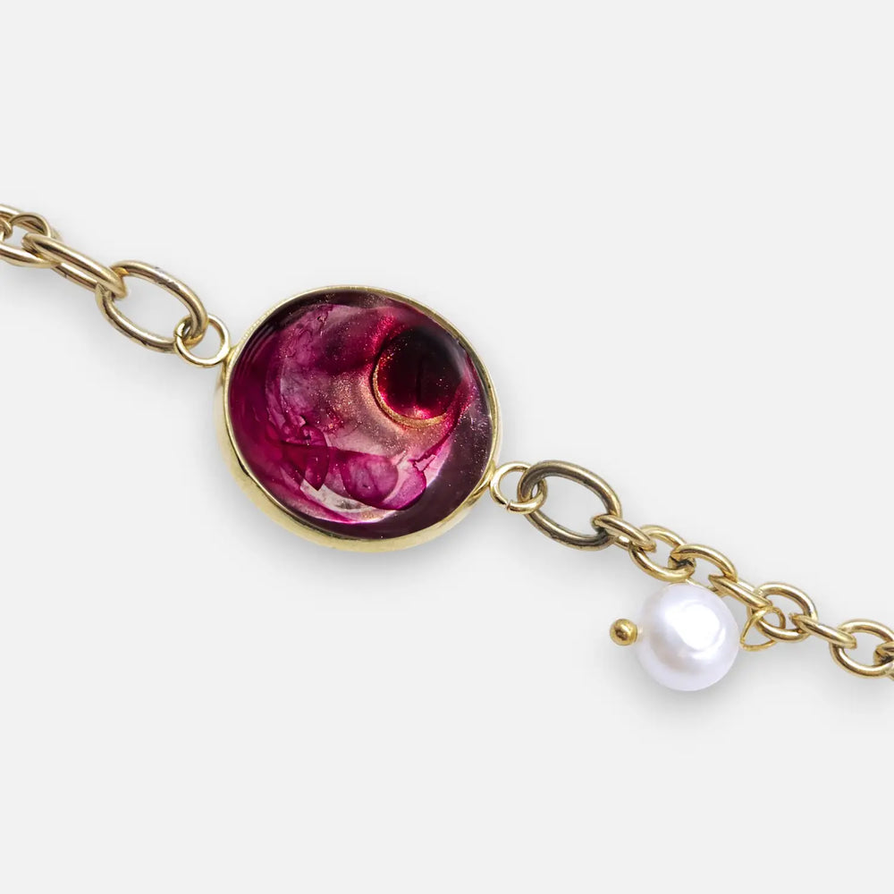 Pearl Tag Bracelet - Magenta Aurora Glow - Ankerkette