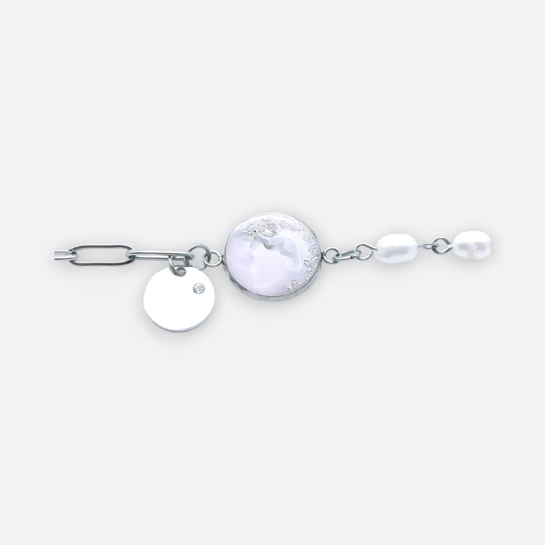 Zircon Pearl Mix - Süßwasserperlenkette/Paperclipkette